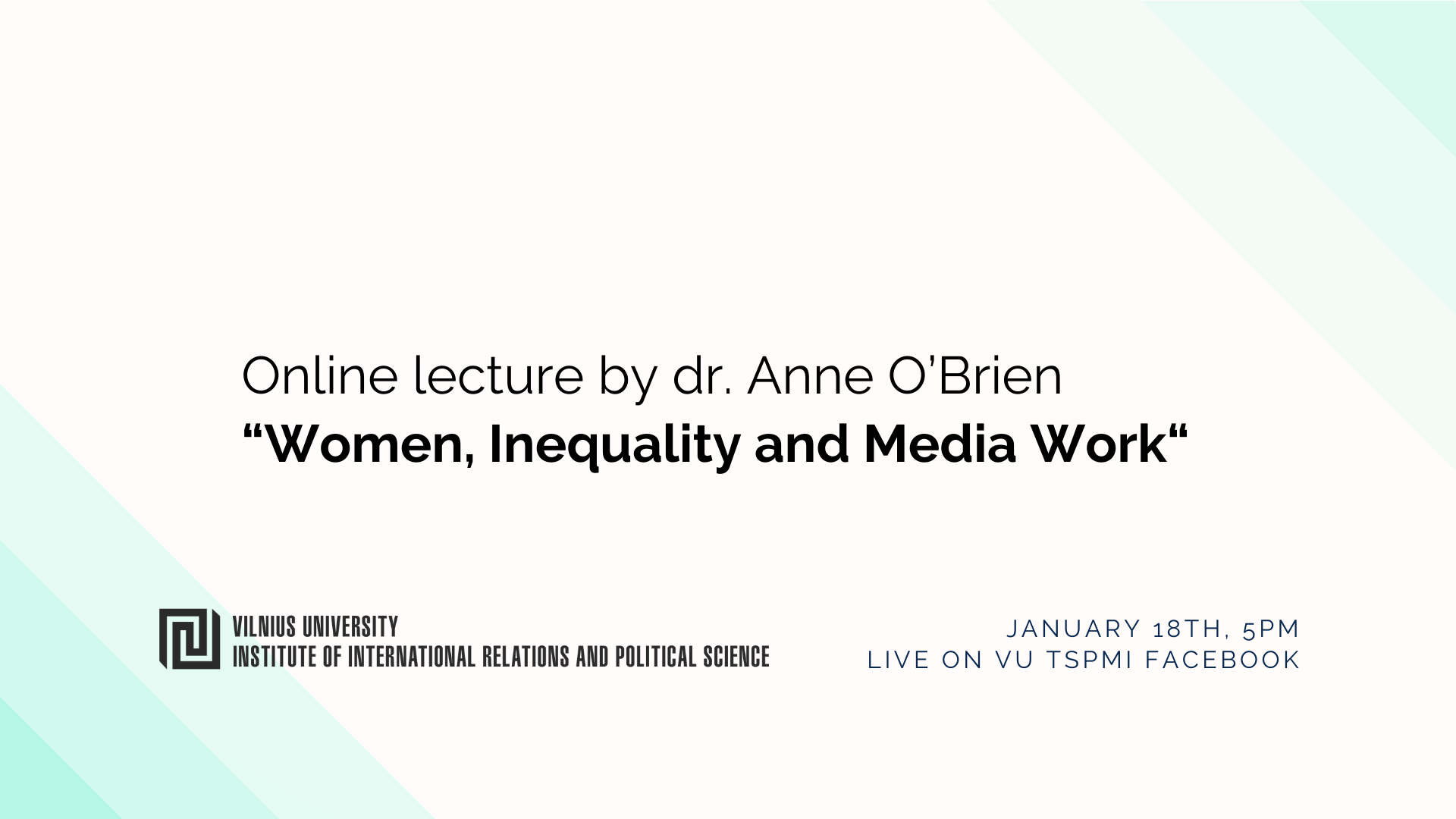 Lecture “Women, Inequality and Media Work” by dr. Anne O’ Brien