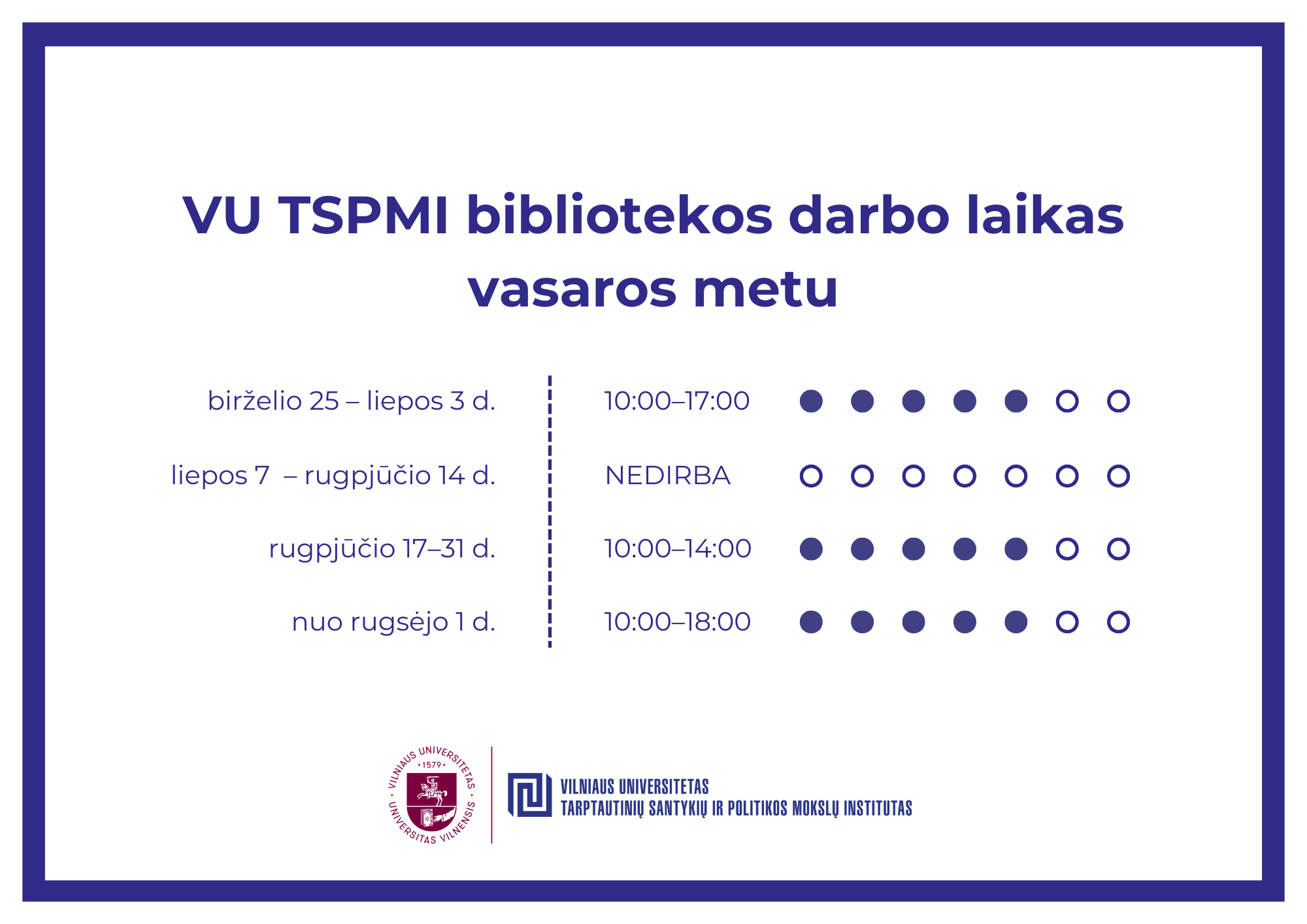 Bibliotekos darbo laikas vasaros metu